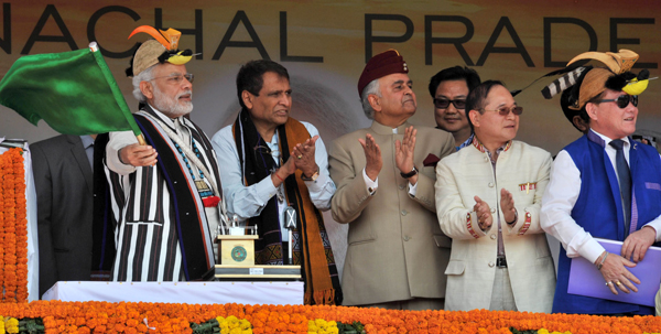  Modi flagging off the AC express between Naharlagun and New Delhi, at Itanagar, in Arunachal Pradesh 