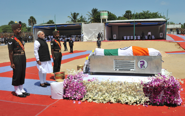 Former President of India, Dr. A.P.J. Abdul Kalam, at burial site, Rameswaram