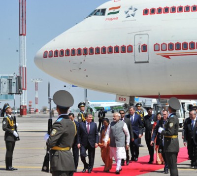 Modi arrives at "Tashkent -1" Airport, in Tashkent, Uzbekistan