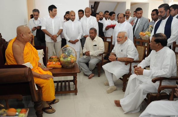  Modi received by the dignitaries, at Anuradhapura helipad, Colombo, in Sri Lanka 