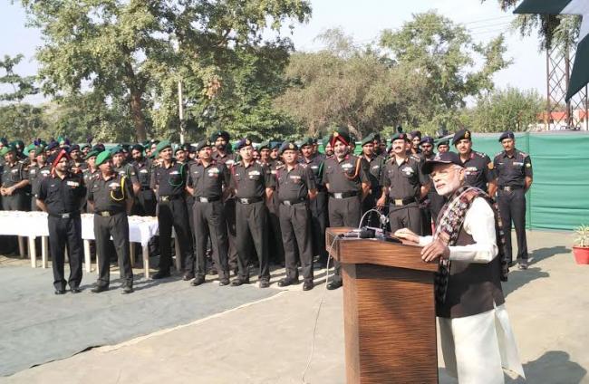 Narendra Modi with the soldiers at the Dograi War Memorial