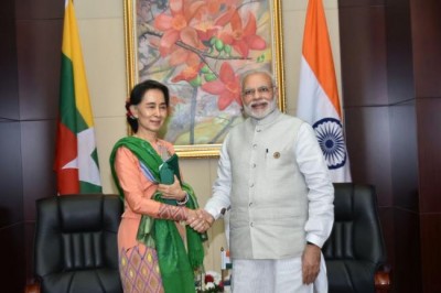 Narendra Modi meets Myanmar leader Aung San Suu Kyi