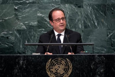 Franceâ€™s Hollande, at UN Assembly, urges climate action, aid for Africa and an end to Syriaâ€™s war