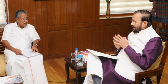 Pinarayi Vijayan meeting the Union Minister for Human Resource Development