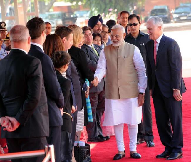 Prime Minister of Australia, Mr. Malcolm Turnbull introducing the Prime Minister, Narendra Modi to the Australian dignitaries