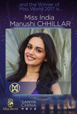 Manushi Chillar  of India clinches Miss World 2017 title