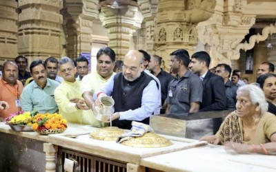 BJP President Amit Shah visits Somnath Temple during his Gujarat campaign  