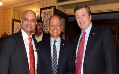 Consul General Dinesh Bhatia greets Toronto Mayor John Tory ahead of his India visit