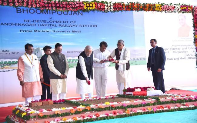 Narendra Modi performing the â€œBhumi Pujanâ€