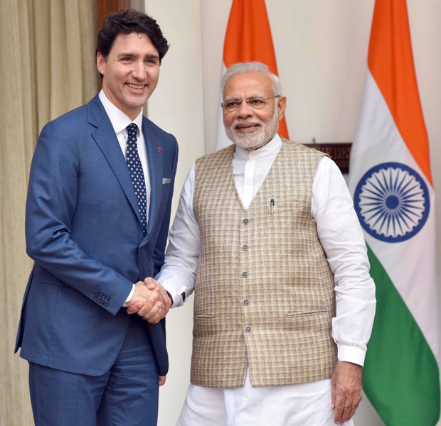 Canadian PM Justin Trudeau calls on Indian PM Narendra Modi at Hyderabad House, New Delhi