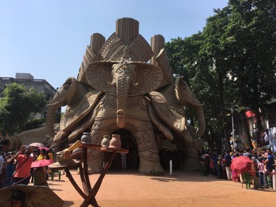 People visit Suruchi Sangha pandal on the occasion of Durga Puja