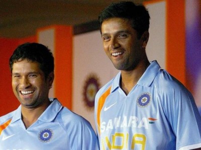 Sachin Tendulkar congratulates Rahul Dravid following latter's ICC Hall of Fame induction