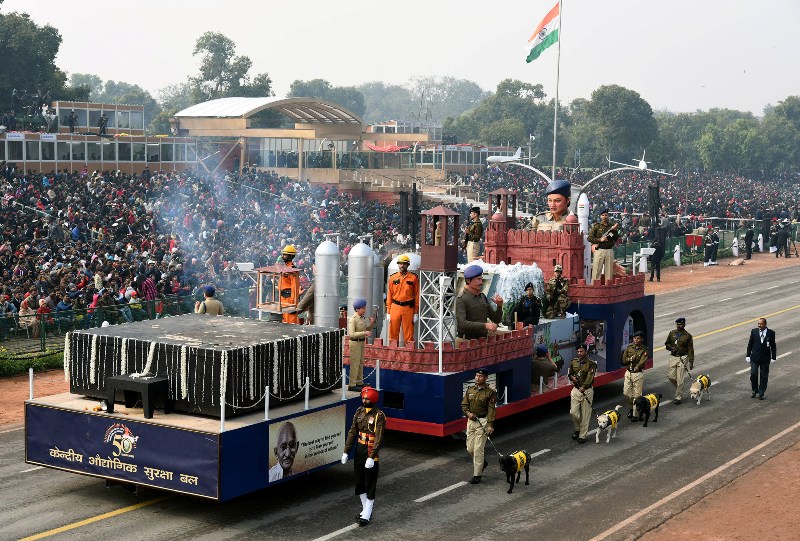 CISF tableau  passes through the Rajpath during the full dress rehearsal for R-Day parade