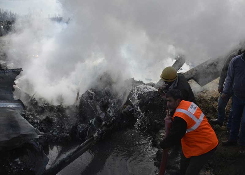 Indian Air Force jet which crashed during the exercise in central Kashmir district of Budgam