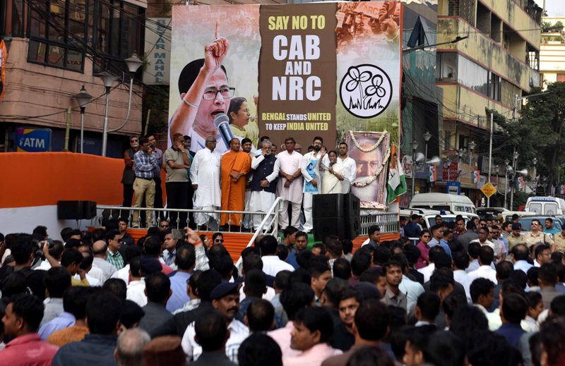WestBengal Jamia Milia Inslamia students raise slogans during a protest demonstartion outside the university