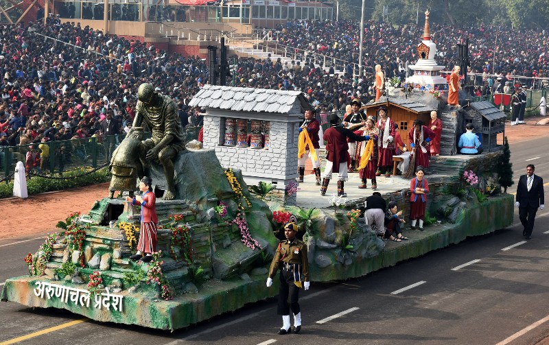CISF tableau  passes through the Rajpath during the full dress rehearsal for R-Day parade
