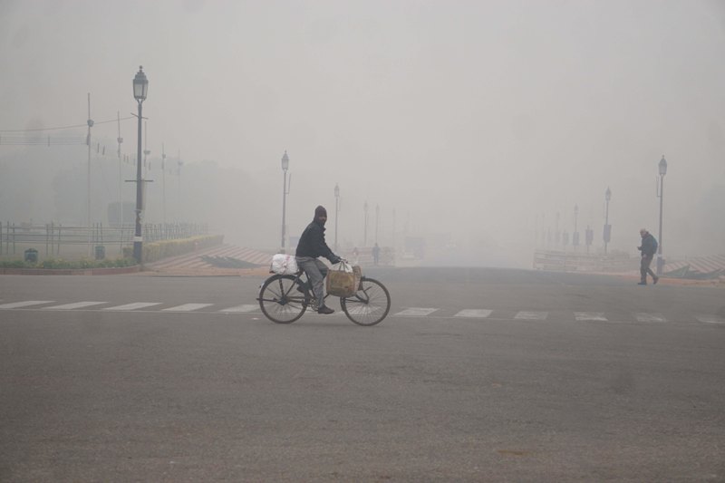 Visitors wrap themselves in warm clothes in New Delhi