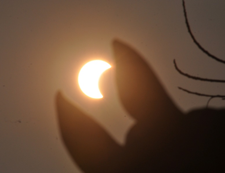 Partially eclipsed Sun on solar eclipse day in Kolkata