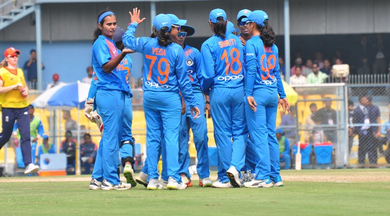  T20 women: Indian players celebrating dismissal of Englands Danielle Wyatt 