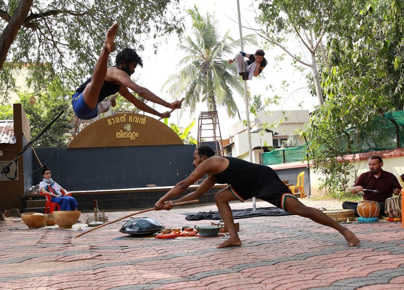 Participants of Indo French artistic fusion chinese pole rehease at Bharat Bhavan
