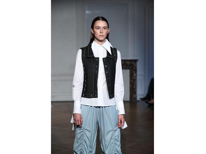 Models walk for designer Afterhomework in Paris Fashion Week