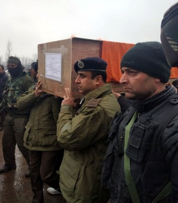 Kupwara encounter:  Senior police, CRPF and Army officils giving salute to deceased soldiers