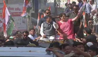 Congress leader Priyanka Gandhi Vadra holds roadshows in Bijnor, Saharanpur