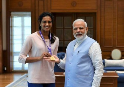 'Champion' PV Sindhu meets Indian PM Narendra Modi