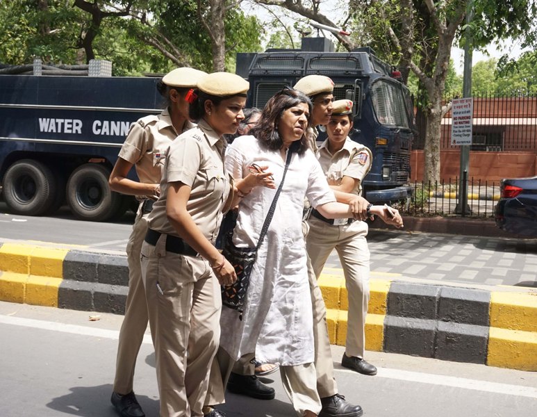 Members of All India Democratic Women's Association protest against clean chit to CJI 