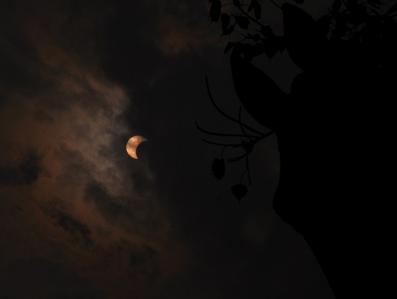Partially eclipsed Sun on solar eclipse day in Kolkata