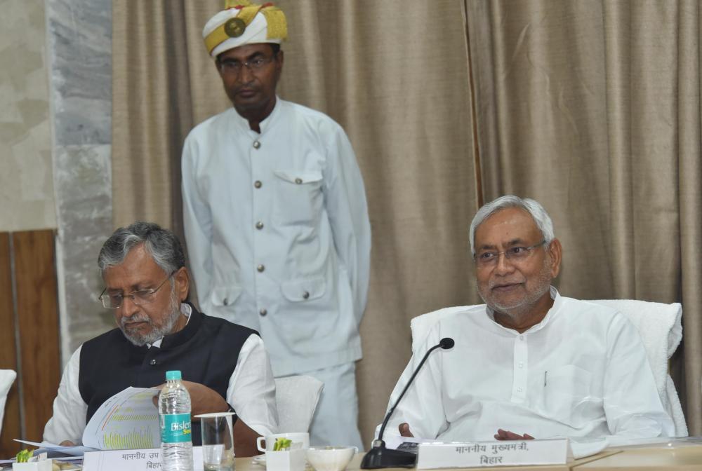 Nitish Kumar, Sushil Kumar Modi at education department meeting