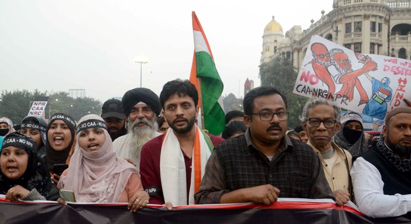 Actor Zeeshan Ayyub joins rally protesting CAA, NPR and NRC in Kolkata    
