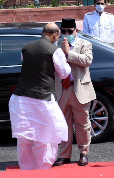 Indian Defence Minister Rajnath Singh receives Indonesian counterpart Gen Prabowo Subianto