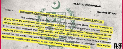 Reporters Without Borders warns  Pakistan authorities against threatening journalists living abroad