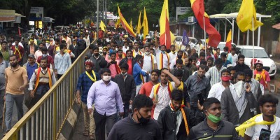 Protest demanding reinstallation of Rayanna statue in Belagavi