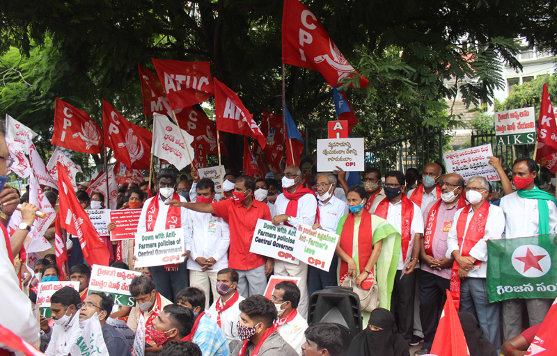Left parties, NGOs participate in Dharna against farm billsHyderabad