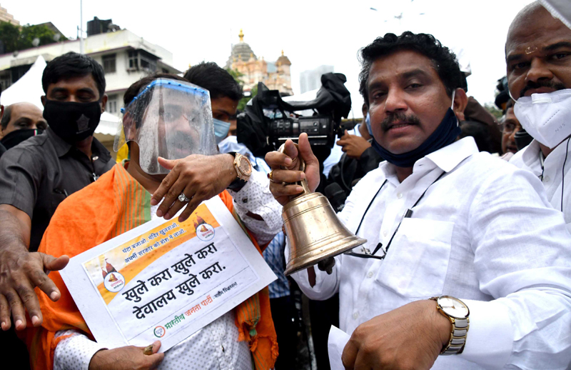 BJP protests demanding opening of religious places