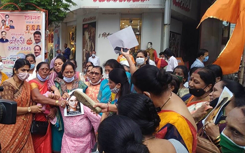 Sena activists protest against Kangna Ranaut at Mumbai's Worli over controversial speech