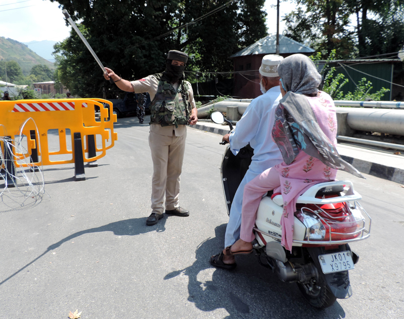 Security personnel patrolling near the Sher-e-Kashmir Cricket Stadium