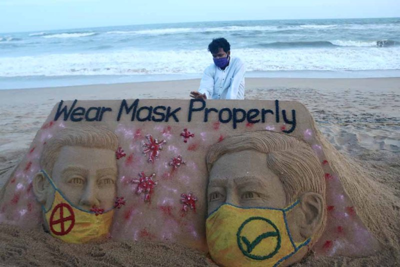Sudarsan Pattnaik's sand sculpture on COVID in Puri