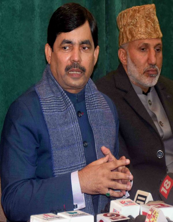 BJP Spokesperson Syed Shahnawaz Hussain addressing media at Kashmir press club in Srinagar