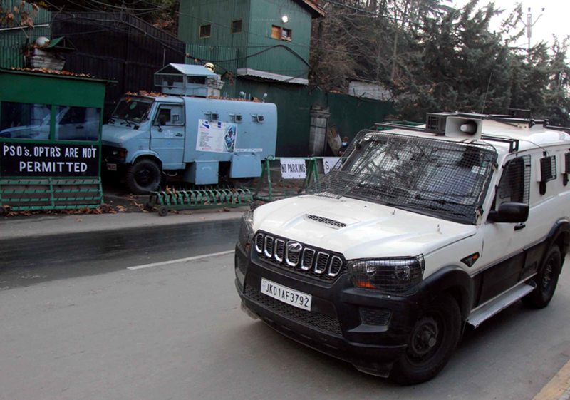 Security force vehicle parked outside Mehbooba Mufti's residence