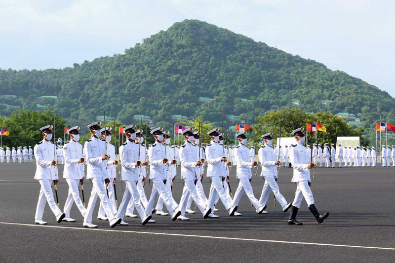 Newly commissioned Indian Navy officers marching in Passing Out Parade in Kannur