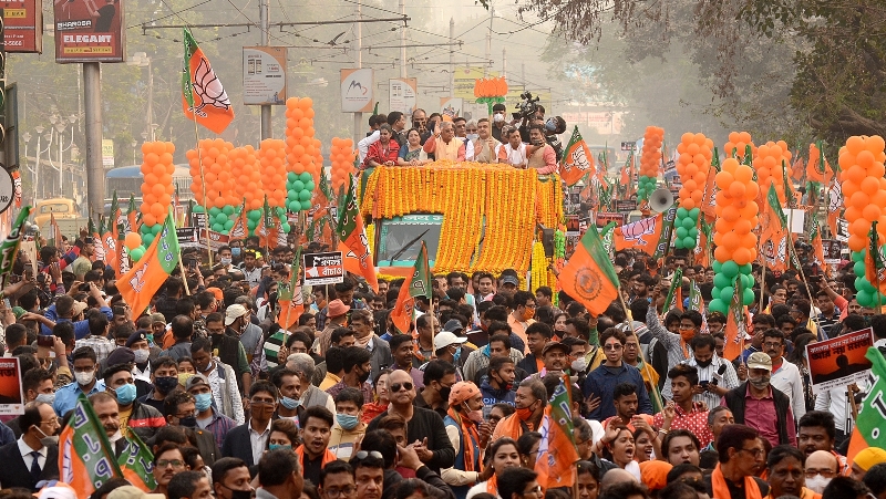 In Images: BJP leader Suvendu Adhikari's mega roadshow in Kolkata
