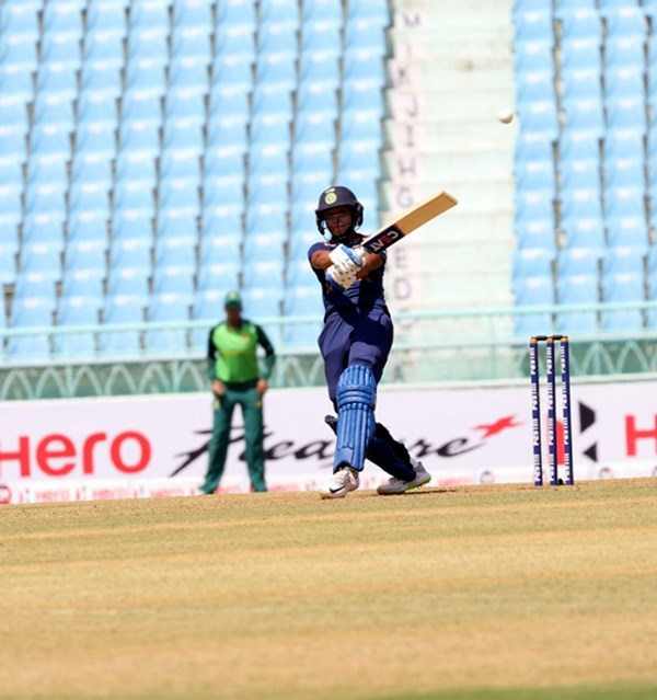 Paunam Raut celeberates her hundred against South Africa
