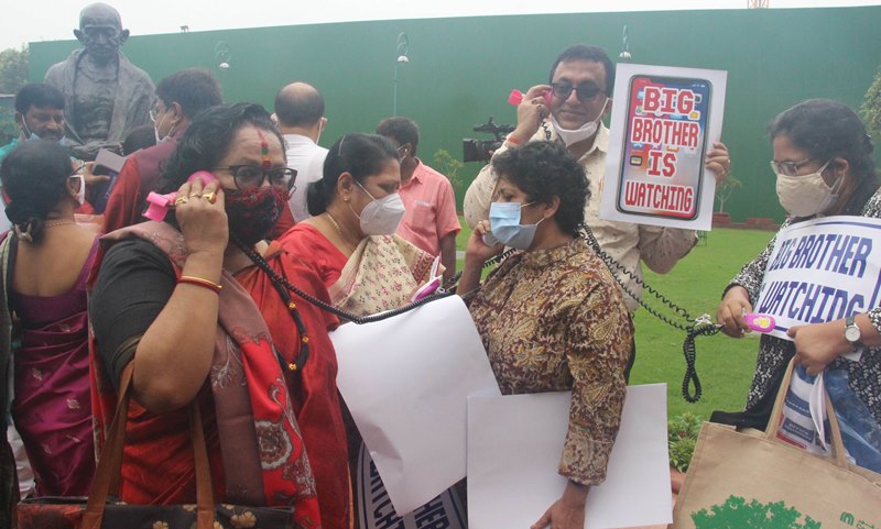 TMC protests over Pegasus issue outside Parliament