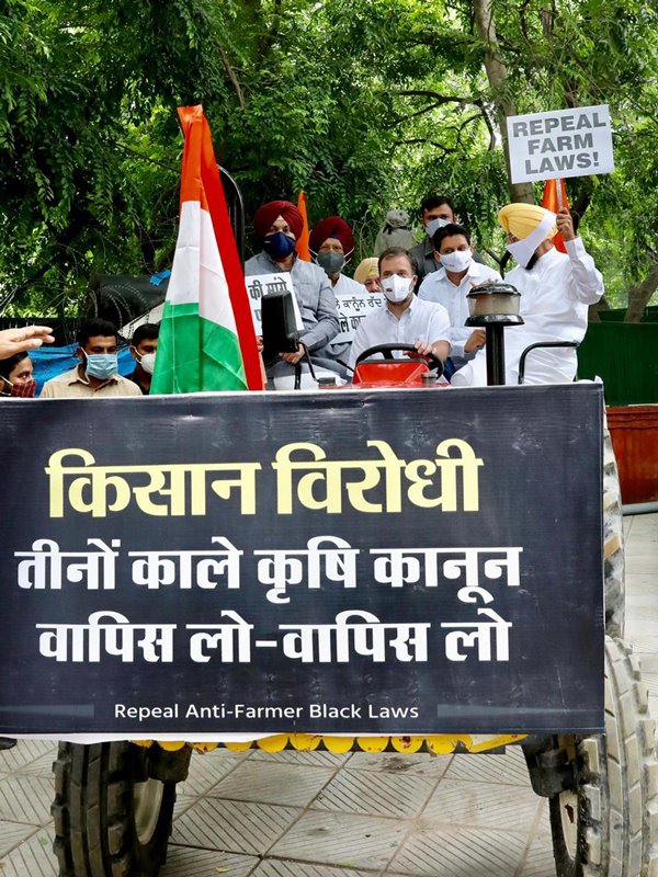 Rahul Gandhi reaches Parliament in tractor to protest against farm laws