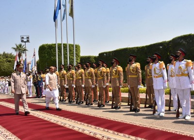 Rajnath Singh inspects ceremonial Guars of Honour in Cairo