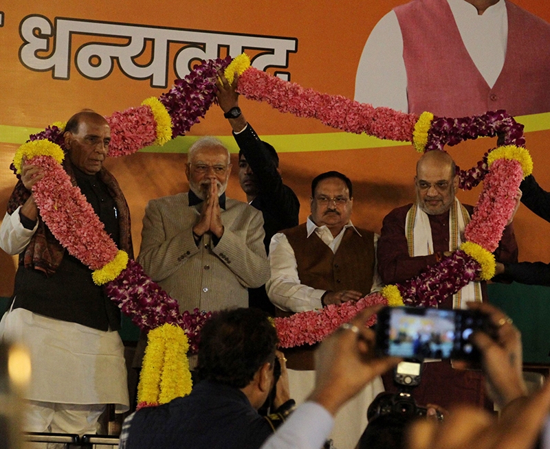 PM Modi addressing BJP workers after Gujarat landslide victory