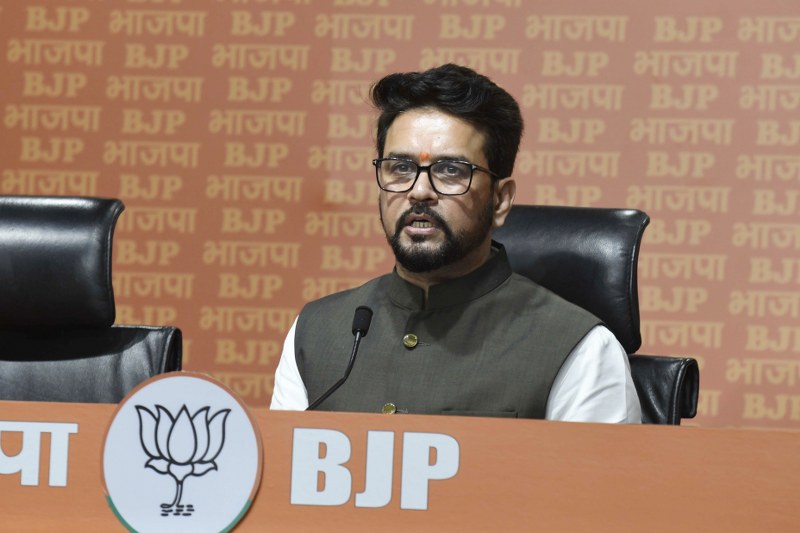 Anurag Thakur addresses media in Delhi